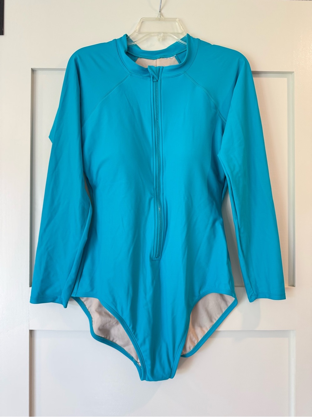 Long Sleeve Zip Front Turquoise One-Piece Rash Guard